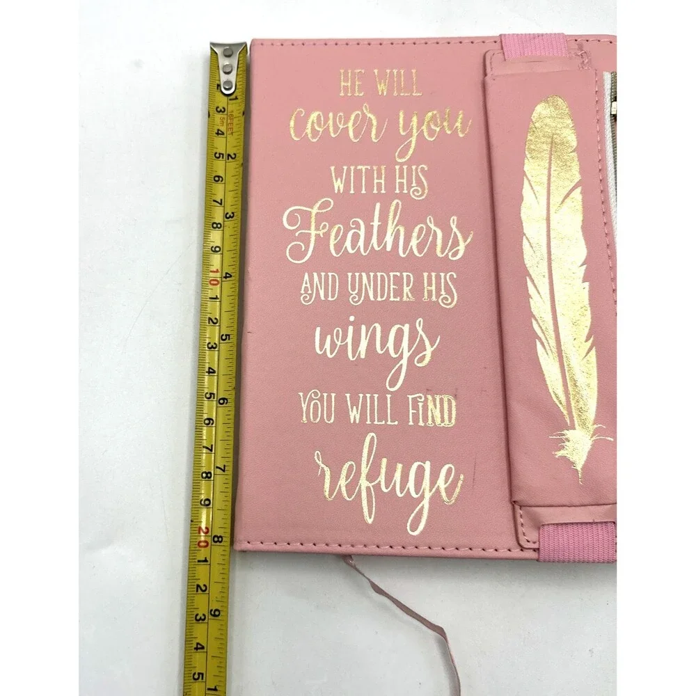 Faith Quote Feather Journal with attached Pencil Case PINK soft feel cover-NEW